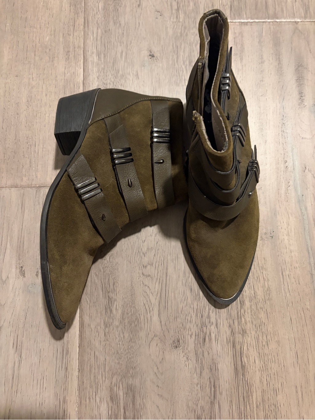 Circus By Sam Edelman Women's Olive Suede Ankle Boot With Buckle Straps